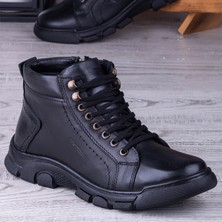 OXI Kışlık Bot Erkek Fermuarlı Deri Günlük Kullanım İçin Bağcıklı Siyah