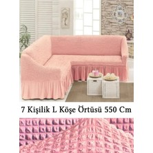 Upmall Bürümcük 7 Kişilik Köşe Koltuk, Kanepe Örtüsü, Koltuk Kılıfı, Lastikli, Etekli, L Köşe 550 cm