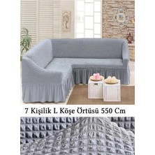 Upmall Bürümcük 7 Kişilik Köşe Koltuk, Kanepe Örtüsü, Koltuk Kılıfı, Lastikli, Etekli, L Köşe 550 cm