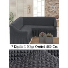 Upmall Bürümcük 7 Kişilik Köşe Koltuk, Kanepe Örtüsü, Koltuk Kılıfı, Lastikli, Etekli, L Köşe 550 cm