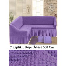 Upmall Bürümcük 7 Kişilik Köşe Koltuk, Kanepe Örtüsü, Koltuk Kılıfı, Lastikli, Etekli, L Köşe 550 cm