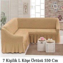 Upmall Bürümcük 7 Kişilik Köşe Koltuk, Kanepe Örtüsü, Koltuk Kılıfı, Lastikli, Etekli, L Köşe 550 cm