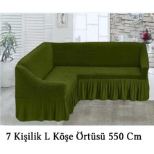 Upmall Bürümcük 7 Kişilik Köşe Koltuk, Kanepe Örtüsü, Koltuk Kılıfı, Lastikli, Etekli, L Köşe 550 cm