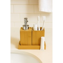 Vichy Doğal Bambu 3 Parçalı Çok Amaçlı Banyo Seti – Sıvı Sabunluk ve Diş Fırçalığı Organizer