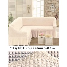 Upmall Bürümcük 7 Kişilik Köşe Koltuk, Kanepe Örtüsü, Koltuk Kılıfı, Lastikli, Etekli, L Köşe 550 cm