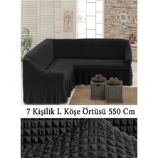 Upmall Bürümcük 7 Kişilik Köşe Koltuk, Kanepe Örtüsü, Koltuk Kılıfı, Lastikli, Etekli, L Köşe 550 cm