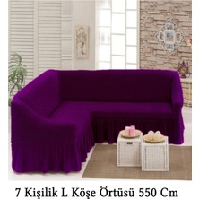 Upmall Bürümcük 7 Kişilik Köşe Koltuk, Kanepe Örtüsü, Koltuk Kılıfı, Lastikli, Etekli, L Köşe 550 cm