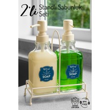 Nandy Home 2'li Set Standlı Cam Sabunluk - Deterjanlık, Sıvı Sabunluk - El Sabunluğu -500ML.
