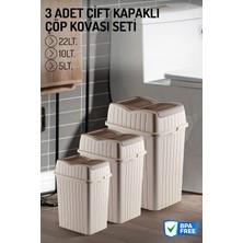 Nandy Home 3 Adet Çift Kapaklı Çöp Kovası Seti - Mutfak ve Banyo Için Çöp Kutusu - 22-10-5lt.