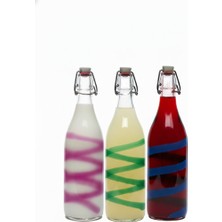 Paşabahçe Kapaklı Cam Şişe Seti 3 Adet Silikon Contalı Emniyetli Kapak 1000 cc