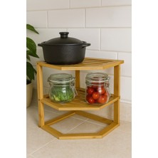 Decorev Doğal Bambu 2 Katlı Çok Amaçlı Köşe Raf – Banyo, Mutfak ve Dekoratif Organizer BR-6713