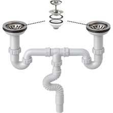 DESIPHON Çöpmak Çiftli Lavabo Sifonu 11 cm – Koku Önleyici, Dayanıklı Banyo ve Mutfak Gider Boru Bağlantı Seti