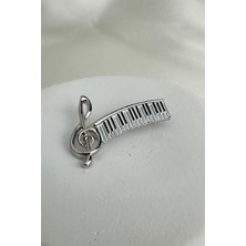 Modex Gümüş Rengi Müzik Notası Detay Piyano Broş (5cm)