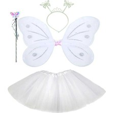 Skygo Beyaz Kelebek Kostümü - Beyaz Kelebek Kostüm Aksesuar Seti 4 Parça