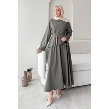 Tesettür Diyarı Pamuk Keten Kışlık Hezal Tesettür Takım- Haki