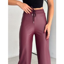 Arben Boutique Yüksek Bel Geniş Paça Içi Şardonlu Deri Pantolon.
