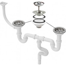 DESIPHON Çöpmak Çiftli Lavabo Sifonu, Dik Taşmalı Derin Tip, 11 cm Kafa Çapı, Koku Önleyici, Kolay Temizlenebilir, Beyaz