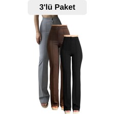 Thiff Krep Kumaş Likralı Kadın Palazzo Pantolon 3'lü Set