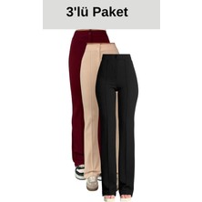 Thiff Krep Kumaş Likralı Kadın Palazzo Pantolon 3'lü Set