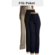 Thiff Kadın Palazzo Pantolon 3’lü Set – Siyah Bej Lacivert, Krep Likralı, Yüksek Bel Jogger Kesim