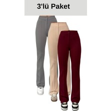 Thiff Krep Kumaş Likralı Kadın Palazzo Pantolon 3'lü Set