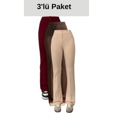 Thiff Krep Kumaş Likralı Kadın Palazzo Pantolon 3'lü Set