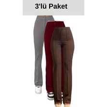 Thiff Krep Kumaş Likralı Kadın Palazzo Pantolon 3'lü Set