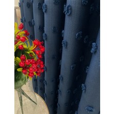 Brillant Lacivert Renk Ponponlu Pufy Fon Perde 1/3 Sık Pile