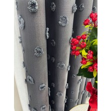 Brillant Koyu Gri Renk Ponponlu Pufy Fon Perde 1/3 Sık Pile