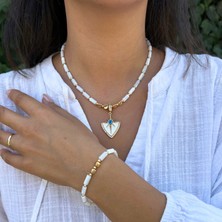 Suerte Accessories El Yapımı Çelik Uçlu Sedef Doğal Taşlı Özel Tasarım Kolye ve Bileklik Ikili Kombin