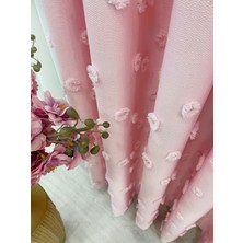 Brillant Şeker Pembe Renk Ponponlu Pufy Fon Perde 1/3 Sık Pile