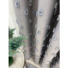 Brillant Gri Renk Ponponlu Pufy Fon Perde 1/3 Sık Pile