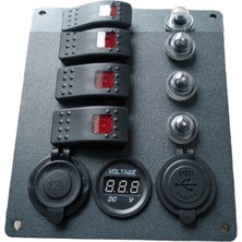 Erol Marin Tekne Karavan Otomatik Sigorta Paneli 4'lü. USB Şarj Voltmetre