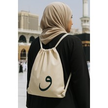 İhvan Online Vav Baskılı Ham Bez Sırt Çantası, Büzgülü Ayarlanabilir Terletmeyen Unisex Hac Umre Çantası