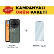 Techno Guru POCOC61 Ikili Ekonomik Koruma Paketi Aras Deri Kılıf + Temperli Ekran Koruyucu
