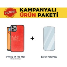 Techno Guru iPhone 14 Pro Max Ikili Ekonomik Koruma Paketi Aras Deri Kılıf + Temperli Ekran Koruyucu