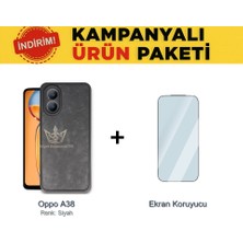 Oppo A38 Ikili Ekonomik Koruma Paketi Aras Deri Kılıf + Temperli Ekran Koruyucu