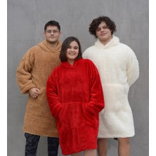 Pabtex Kapüşonlu Peluş Giyilebilir Battaniye – Ultra Yumuşak Oversize