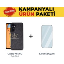 Royal Case Samsung Galaxy A55 5g Suni Deri Kılıf ve Temperli Ekran Koruyucu Koruma Paketi Ryc/aras+Cam