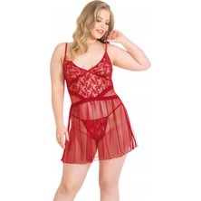 Venüs Shopping Büyük Beden Kırmızı Kısa Tül Gecelik