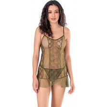 Venüs Shopping Haki Kısa Tül Gecelik