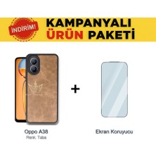 Oppo A38 Ikili Ekonomik Koruma Paketi Aras Deri Kılıf + Temperli Ekran Koruyucu