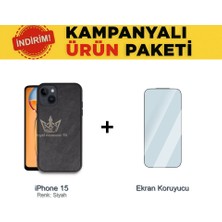 Royal Case iPhone 15 Suni Deri Kılıf ve Temperli Ekran Koruyucu Koruma Paketi Ryc/aras+Cam