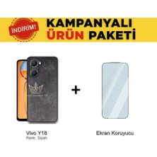 Royal Case Vivo Y18 Suni Deri Kılıf ve Temperli Ekran Koruyucu Koruma Paketi Ryc/aras+Cam