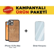 Techno Guru iPhone 15 Pro Max Ikili Ekonomik Koruma Paketi Aras Deri Kılıf + Temperli Ekran Koruyucu