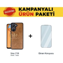 Royal Case Vivo Y18 Suni Deri Kılıf ve Temperli Ekran Koruyucu Koruma Paketi Ryc/aras+Cam
