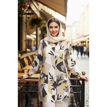 Ceremony Ata Dijital Baskı Gömlek Tunik 5149 Amber Sarı