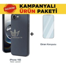 Royal Case iPhone 16E Suni Deri Kılıf ve Temperli Ekran Koruyucu Koruma Paketi Ryc/aras+Cam