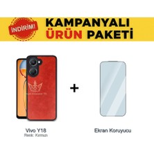 Royal Case Vivo Y18 Suni Deri Kılıf ve Temperli Ekran Koruyucu Koruma Paketi Ryc/aras+Cam
