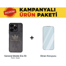 Royal Case General Mobile Era 50 Suni Deri Kılıf ve Temperli Ekran Koruyucu Koruma Paketi Ryc/aras+Cam